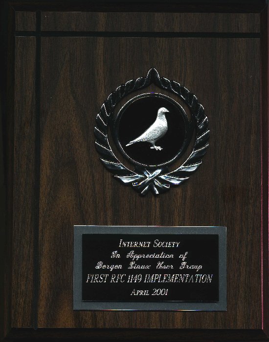 The IETF RFC1149 implementation plaques
